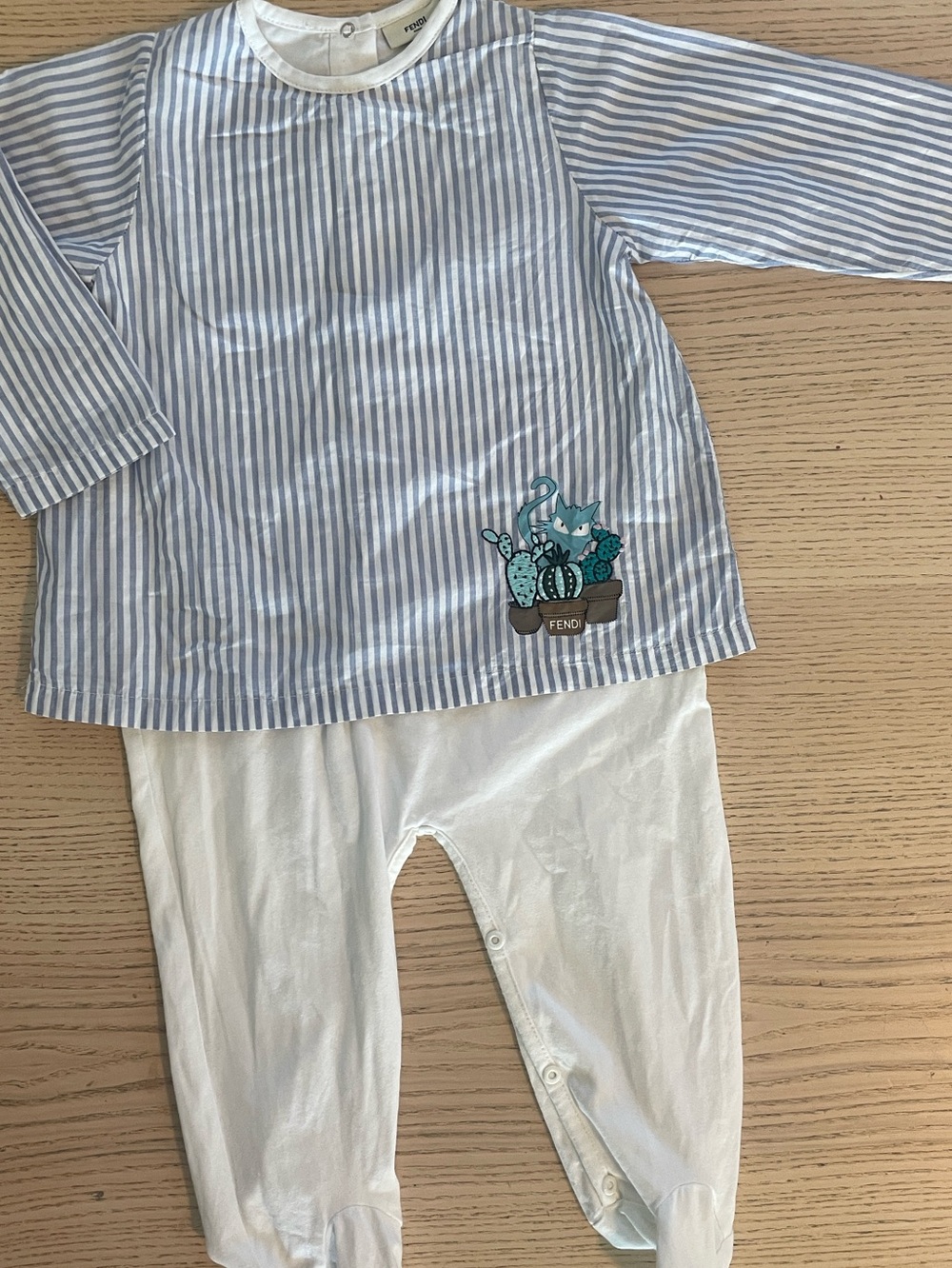 Fendi  vintage blue & White Striped Footie with Octopus Patch